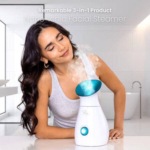Pure Daily Care NanoSteamer Large 3-in-1 Nano Ionic Facial Steamer with Precise Temp Control - Humidifier - Unclogs Pores - Blackheads - Spa Quality - Bonus 5 Piece Stainless Steel Skin Kit (Teal) - Image 6