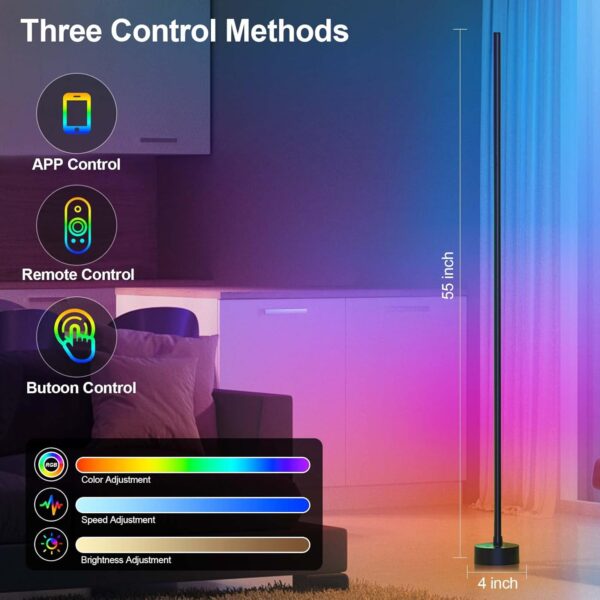 Corner Floor Lamp - Smart RGB LED Corner Lamp with App and Remote Control, 16 Million Colors & 68+ Scene, Music Sync, Timer Setting - Ideal for Living Rooms, Bedrooms, and Gaming Rooms - Image 4