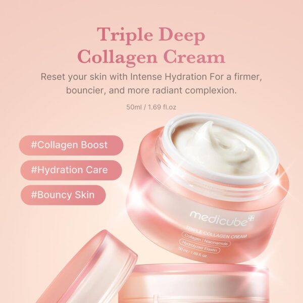 medicube Triple Collagen Cream - Hydrating & Firming Moisturizer with Hyaluronic Acid, Premium Elastin, Shea Butter - Wrinkle Care & Boosts Elasticity - Korean Skincare, 1.69 oz - Image 3