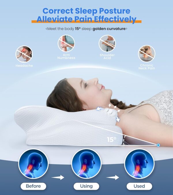 Ultra Pain Relief Cooling Pillow for Neck Support, Adjustable Cervical Pillow Cozy Sleeping, Odorless Ergonomic Contour Memory Foam Pillows, Orthopedic Bed Pillow for Side Back Stomach Sleeper - Image 4