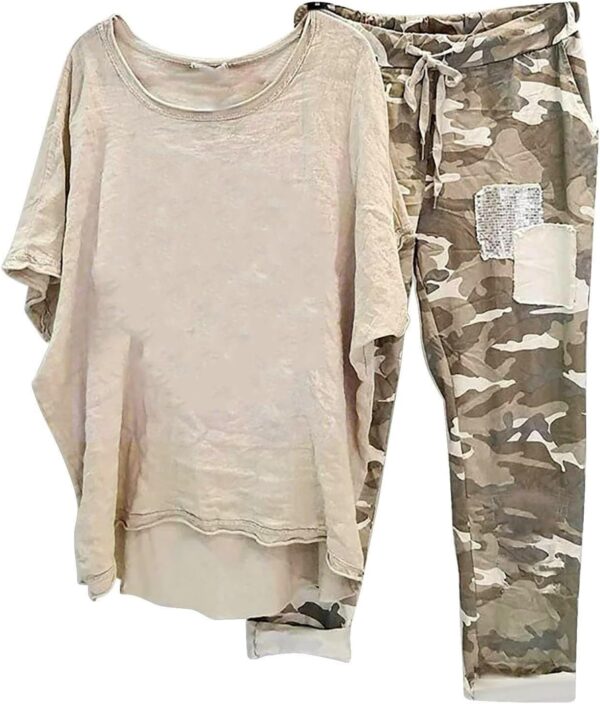 Sweater Sets Women 2 Piece Clothing Set,Recent Orders Placed By Me On Amazon,Two Piece Summer Outfits for Women Casual Cotton Linen Sets Oversized T Shirts Camo Capri Pants 2024 Resort Wear - Image 2