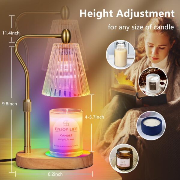 Candle Warmer Lamp with 8 Colors LED Changing,with Timer Dimmer Adjustable Height,Mothers Day Gifts,Vintage Home Decor - Image 3