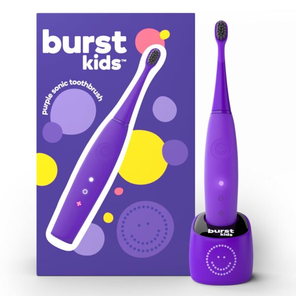 Burst Kids & Toddlers Electric Toothbrush (Purple) | Soft Bristles | Two Minute Timer | Rechargeable Battery | Easy-Grip Silicone Handle | 2 Modes for Healthy Smiles | Ages 3+ - Image 2