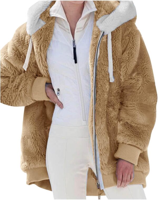 SHAOBGE Oversized Fuzzy Fleece Jackets For Women Fashion 2024 Color Block Faux Fur Cardigan Coat Shaggy Warm Winter Outerwear - Image 4