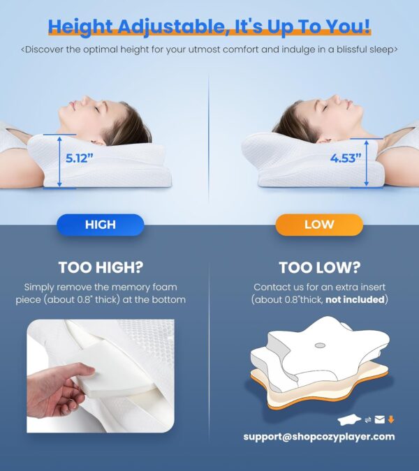 Ultra Pain Relief Cooling Pillow for Neck Support, Adjustable Cervical Pillow Cozy Sleeping, Odorless Ergonomic Contour Memory Foam Pillows, Orthopedic Bed Pillow for Side Back Stomach Sleeper - Image 5