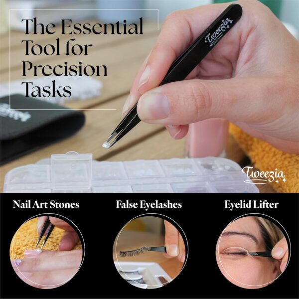 TWEEZIA Stainless Steel Tweezer Set - 4 Precision Tweezers with Mirror & Leather Case - Ideal Eyebrow Kit, Ingrown Hair Tweezers, Splinter Removal Kit or Pointed Tweezers for Beauty and Personal Care - Image 9