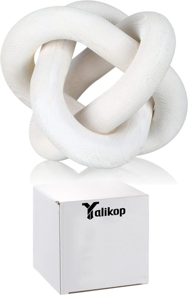 Yalikop 3 Link Wood Knot Decor - Hand Carved Coffee Table Decoration, Boho Chain Link Decor, Modern Shelf, Rustic Objects for Home Living Room Bedroom(White) - Image 8