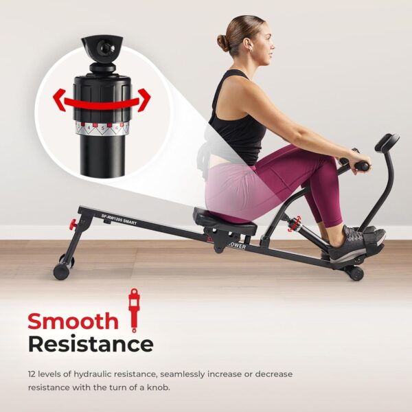 Sunny Health & Fitness Compact Adjustable Rowing Machine with 12 Levels of Resistance for Complete Body Workouts and Optional Free SunnyFit App Enhanced Connectivity - Image 7