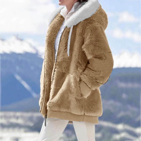 SHAOBGE Oversized Fuzzy Fleece Jackets For Women Fashion 2024 Color Block Faux Fur Cardigan Coat Shaggy Warm Winter Outerwear - Image 5