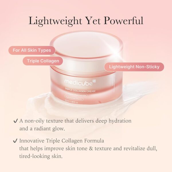 medicube Triple Collagen Cream - Hydrating & Firming Moisturizer with Hyaluronic Acid, Premium Elastin, Shea Butter - Wrinkle Care & Boosts Elasticity - Korean Skincare, 1.69 oz - Image 4