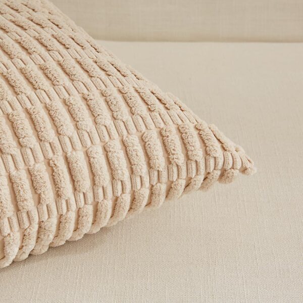 Fancy Homi 4 Packs Neutral Decorative Throw Pillow Covers 18x18 Inch for Living Room Couch Bed Sofa, Rustic Farmhouse Boho Home Decor, Soft Plush Striped Corduroy Square Cushion Case 45x45 cm - Image 5