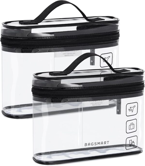 BAGSMART TSA Approved Toiletry Bag, 2 Pack Clear Makeup Cosmetic Bag Organizer, Quart Size Travel Bag for Toiletries, Carry-on Travel Accessories Essentials, Black-2pcs - Image 2