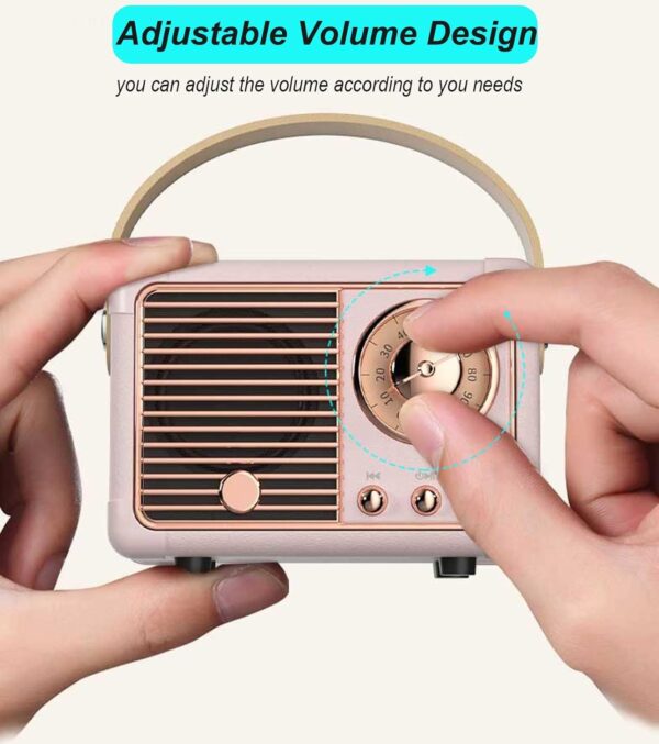 Dosmix Retro Bluetooth Speaker, Vintage Decor, Small Wireless Bluetooth Speaker, Cute Old Fashion Style for Kitchen Desk Bedroom Office Outdoor Accessories for Android/iOS Devices (Pink) - Image 3