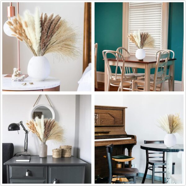 Dried Pampas Grass Decor, 100 Stems Pampas Grass Contains Bunny Tails Dried Flowers, Reed Grass Bouquet for Wedding Boho Flowers Home Table Decor, Rustic Farmhouse Party (17", White and Brown) - Image 7