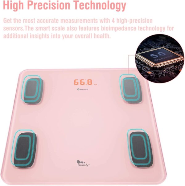 himaly Body Fat Scale, Smart BMI Scale Digital Bathroom Wireless Weight Scale, Body Monitor Health Composition Analyzer with Smartphone App sync with Bluetooth-Compatible, 400 lbs - Pink - Image 4