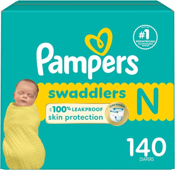 Pampers Baby Diapers - Swaddlers - Size 0, 140 Count, Ultra Absorbent Disposable Newborn Diaper - Image 2