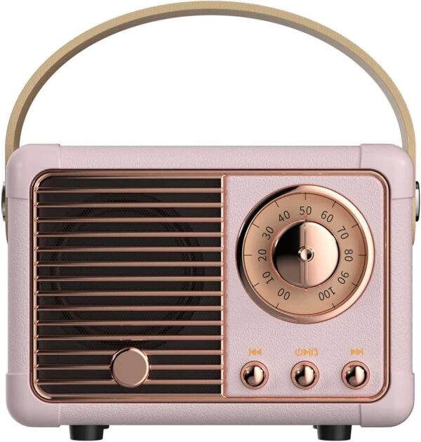 Dosmix Retro Bluetooth Speaker, Vintage Decor, Small Wireless Bluetooth Speaker, Cute Old Fashion Style for Kitchen Desk Bedroom Office Outdoor Accessories for Android/iOS Devices (Pink) - Image 2