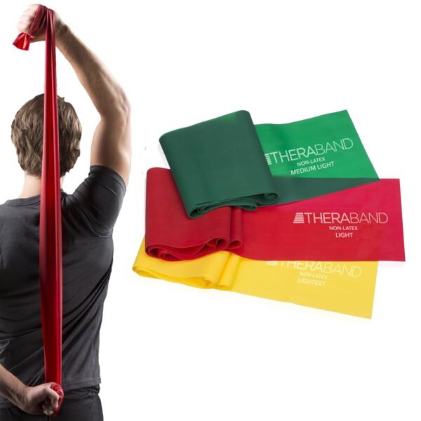 THERABAND Resistance Bands Set, Professional Elastic Band For Upper & Lower Body Exercise, Strength Training without Weights, Physical Therapy, Pilates, Rehab, Yellow & Red & Green, Beginner - Image 2