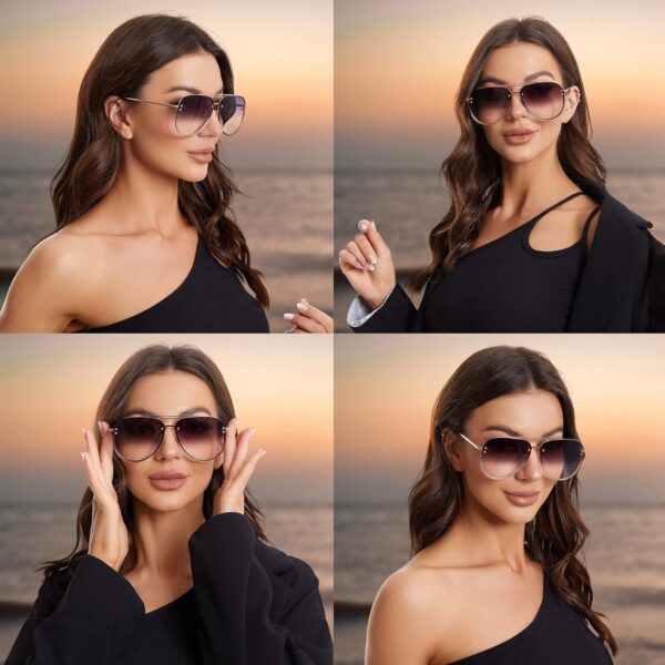 Premium Rimless Oversized Aviator Sunglasses for Women, Polarized PC Lens UV Protection Women’s Shade VF2203 - Image 4