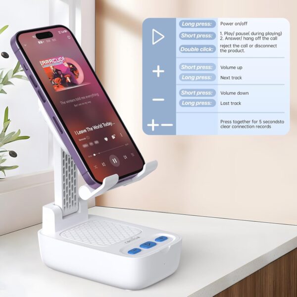 Gifts for Men Women, from Wife,Cell Phone Stand with Wireless Bluetooth Speaker, Punchy Bass & HD Stereo Sound Speaker for Home & Outdoors Compatible with iPhone/ipad/Samsung-White - Image 6