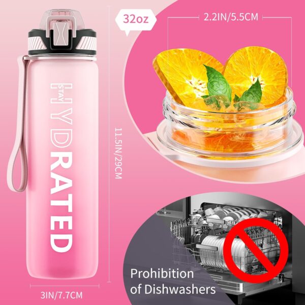 Water Bottle with Straw, 32oz Motivational Water Bottles with Time Marker to Drink, Tritan BPA Free, 1L Sports Water Bottle with Carry Strap LeakProof for Women Gym Fitness Outdoor (1 Pack) - Image 7