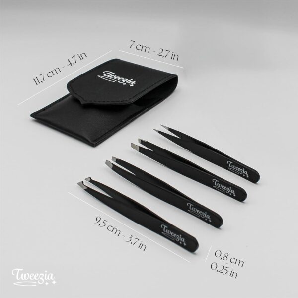 TWEEZIA Stainless Steel Tweezer Set - 4 Precision Tweezers with Mirror & Leather Case - Ideal Eyebrow Kit, Ingrown Hair Tweezers, Splinter Removal Kit or Pointed Tweezers for Beauty and Personal Care - Image 8