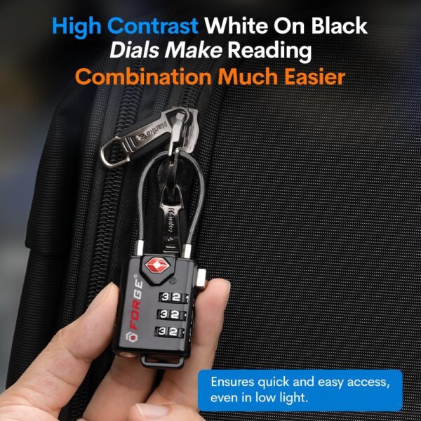 TSA Approved Cable Luggage Locks, Re-settable Combination with Alloy Body - Image 6