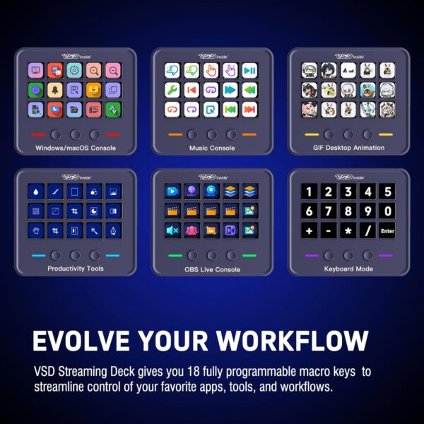 VSDINSIDE Macro Keypad, Stream Controller Deck Gaming Streaming Shortcut Keyboard, 18 Programmable Keys Customizable Visual AI Pad USB Soundboard for OBS, YouTube, Desk Office Setup, Laptop, PC, Mac - Image 4