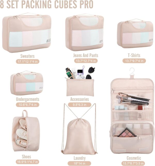 Veken 8 Set Packing Cubes for Travel, Beach Vacation Essentials Accessories for Cruise Ship, Suitcase Organizer Bags for Luggage with Hanging Toiletry & Shoe Bag, Birthday Gifts for Women Mom Her - Image 3