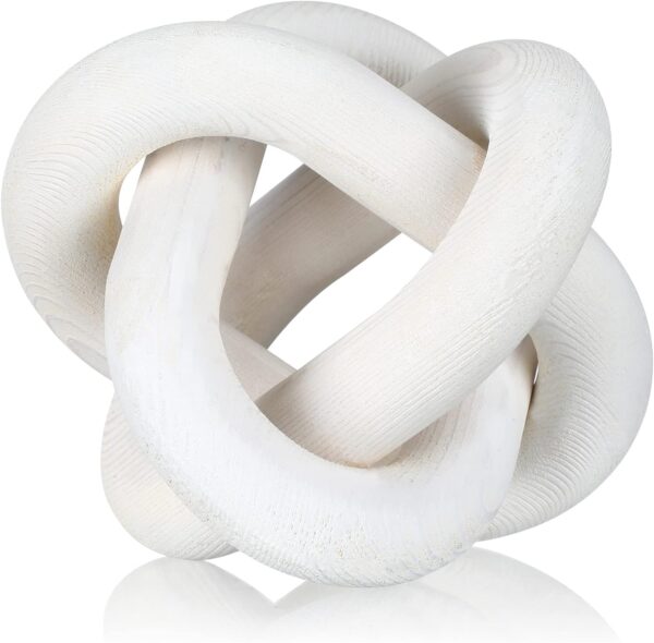 Yalikop 3 Link Wood Knot Decor - Hand Carved Coffee Table Decoration, Boho Chain Link Decor, Modern Shelf, Rustic Objects for Home Living Room Bedroom(White) - Image 2