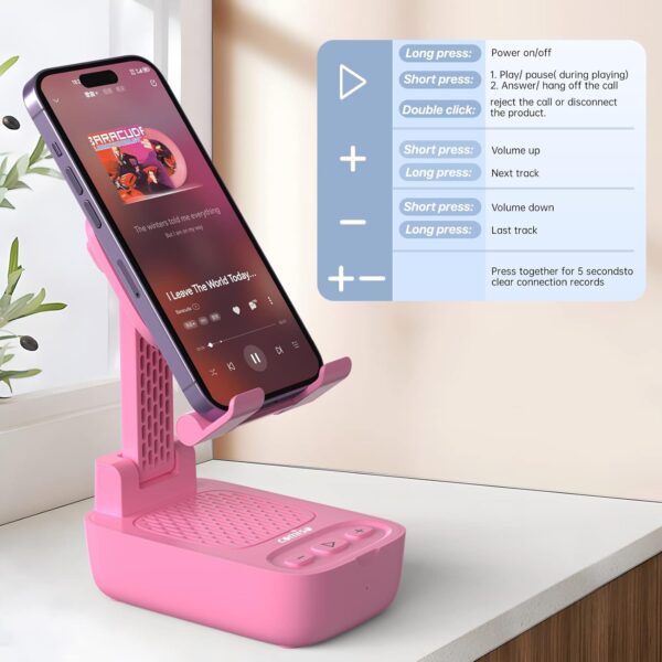 Gifts for Men Women, from Wife,Cell Phone Stand with Wireless Bluetooth Speaker, Punchy Bass & HD Stereo Sound Speaker for Home & Outdoors Compatible with iPhone/ipad/Samsung-Pink - Image 6