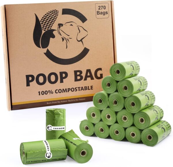 Certified Compostable Dog Poop Bags, 270 Count Landfill Friendly and Leakproof Waste Bags, Easy Open Unscented Forest Green Poop Bag for Dog, 15 Doggy Bags Per Roll (18 rolls) - Image 2