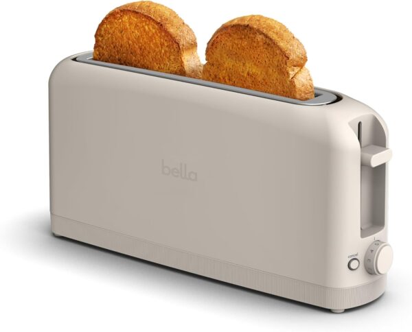 bella 2 Slice Slim Toaster, Fits-anywhere™ Kitchenware, 6 Setting Shade Control with Reheat & Cancel Buttons, Removable Crumb Tray, 10” Long Slot, Anti Jam & Auto Shutoff, 900 Watt, Oatmilk - Image 2