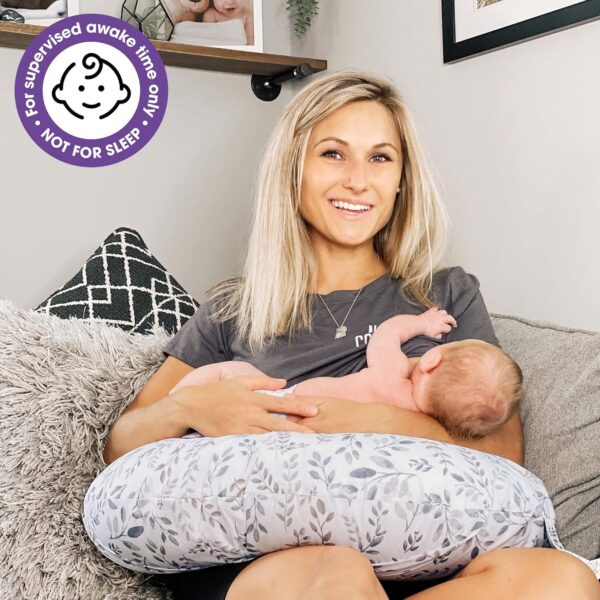 Boppy Original Nursing Pillow, Gray Taupe Leaves, Ergonomic Nursing Essentials for Bottle and Breastfeeding, Firm Fiber Fill, with Removable Pillow Cover, Machine Washable - Image 4
