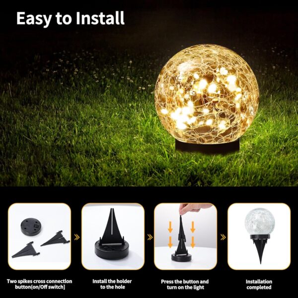 Solar Globe Lights Outdoor Waterproof - Cracked Glass Ball Lights for Garden, Patio, Yard, Lawn and Backyard Decor - Solar Orbs for Outside Decorations - Image 5