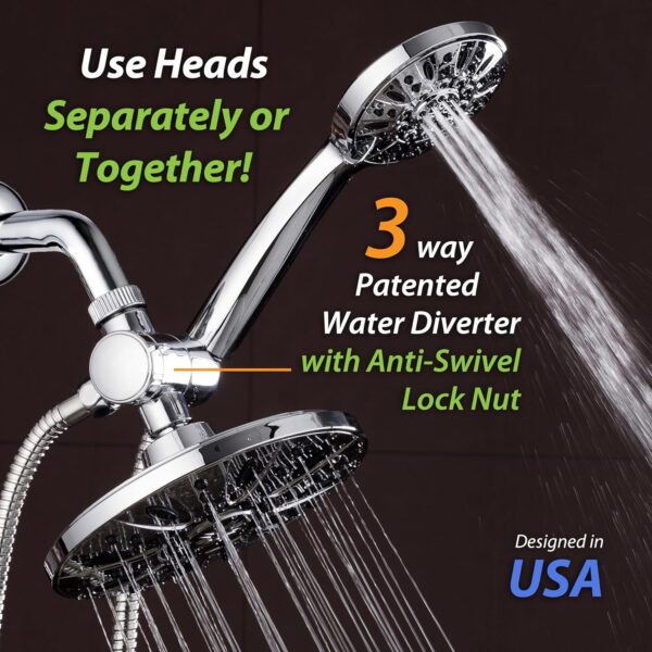 AquaDance 7" Premium High Pressure 3-Way Rainfall Combo Combines The Best of Both Worlds-Enjoy Luxurious Rain Showerhead and 6-Setting Hand Held Shower Separately or Together, Chrome - Image 6