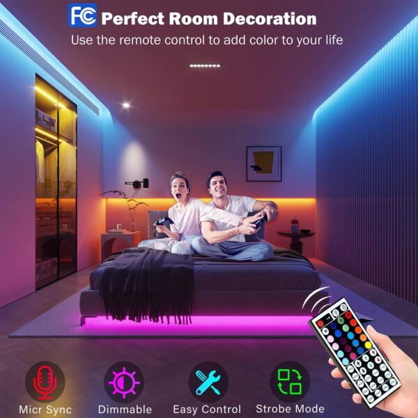 Led Lights for Bedroom 100 ft (2 Rolls of 50ft) Music Sync Color Changing RGB Led Strip Lights with Remote App Control Bluetooth Led Strip, Lights for Room Home Kitchen Party Decor - Image 4