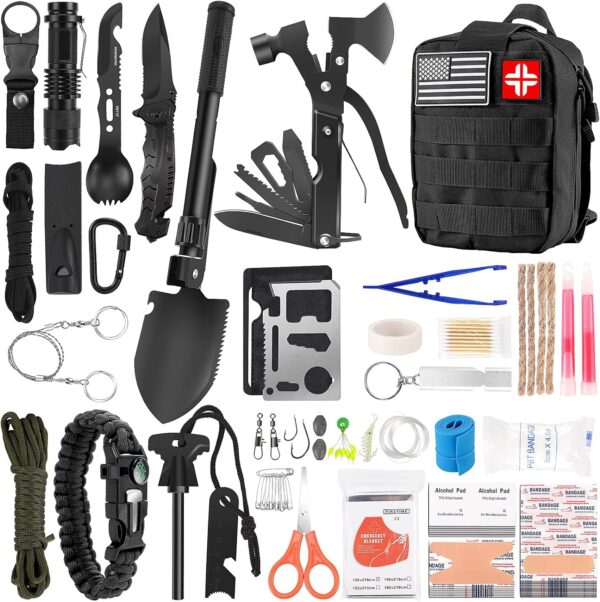Survival Kit and First Aid Kit, 142Pcs Professional Survival Gear and Equipment with Molle Pouch, for Men Dad Husband Who Likes Camping Outdoor Adventure… - Image 2