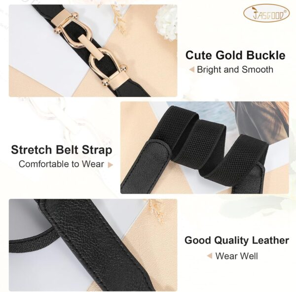 JASGOOD Women Stretchy Waist Belt Retro Elastic Skinny Belt for Ladies with Gold Buckle - Image 4