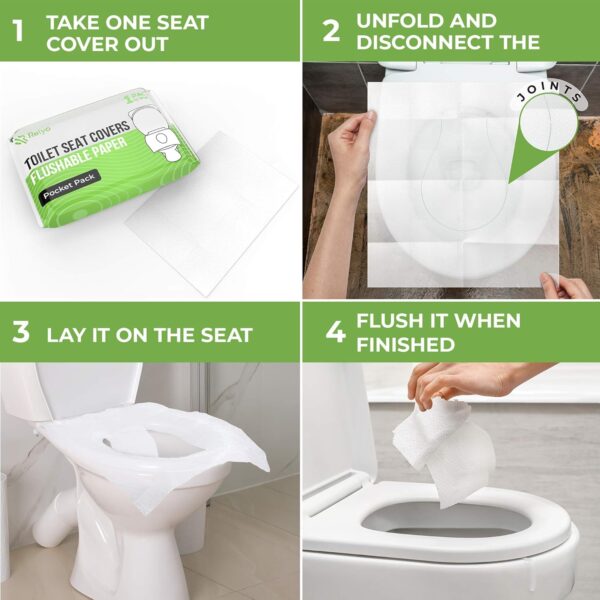 Toilet Seat Cover Paper Flushable (50 Pack) - XL for Adults and Kids Potty Training, 100% Biodegradable Travel Supplies Essentials for Public Restrooms, Airplane, Camping, Festivals - Image 7