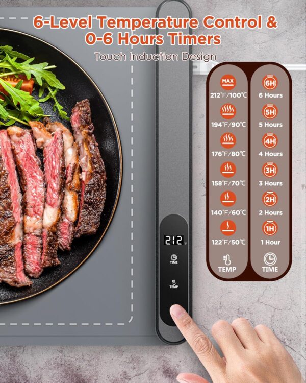 FEPPO Food Warming Mat, Upgrade High-tech Graphene Heating Film, Fast Full Surface Electric Warming Tray with 6 Level Adjustable Temperature and 6 Hours Timer, Roll Up Food Warmers for Parties Buffet - Image 5