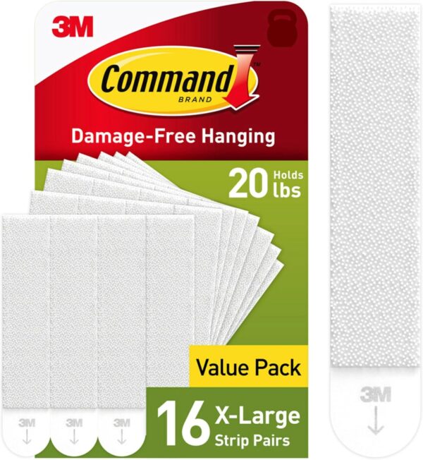 Command 20 lb XL Heavyweight Picture Hanging Strips 16 Pairs (32 Command Strips), Damage-Free Hanging Picture Hangers, Heavy Duty Wall Hanging Strips for Home Decor, White Adhesive Strips - Image 2
