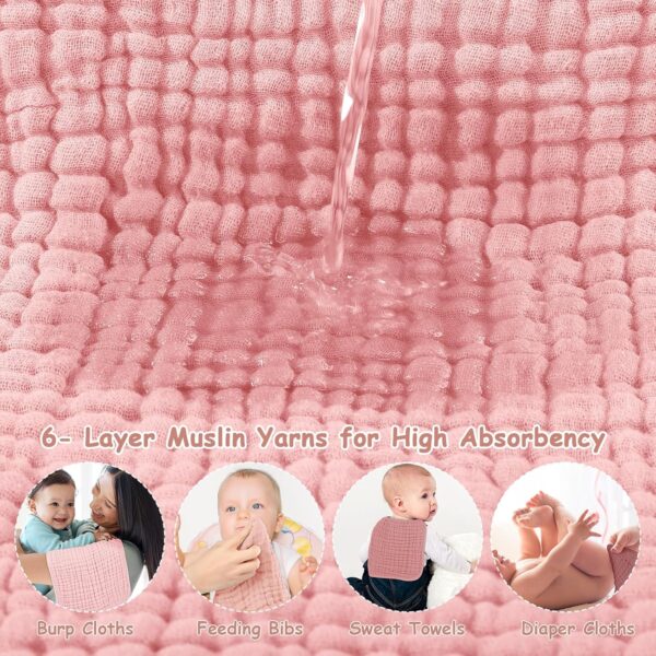 Looxii Muslin Burp Cloths Baby Girl 6 Pack - 20" x 10" - Ultra Soft & Absorbent, 6-Layer 100% Cotton for Spit Up & Drool- Gentle Baby Burping Cloth, Newborn Essentials Shower Gift Girl, Gradient Pink - Image 6