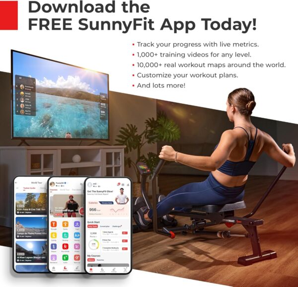 Sunny Health & Fitness Compact Adjustable Rowing Machine with 12 Levels of Resistance for Complete Body Workouts and Optional Free SunnyFit App Enhanced Connectivity - Image 8