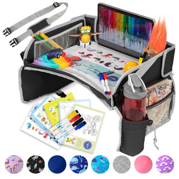PILLANI Kids Travel Tray for Car - Car Seat Tray for Kids Travel, Road Trip Essentials - Carseat Table for Roadtrip Activities - Must Have Toddler Lap Desk Organizer for Airplane - Car Accessories - Image 2