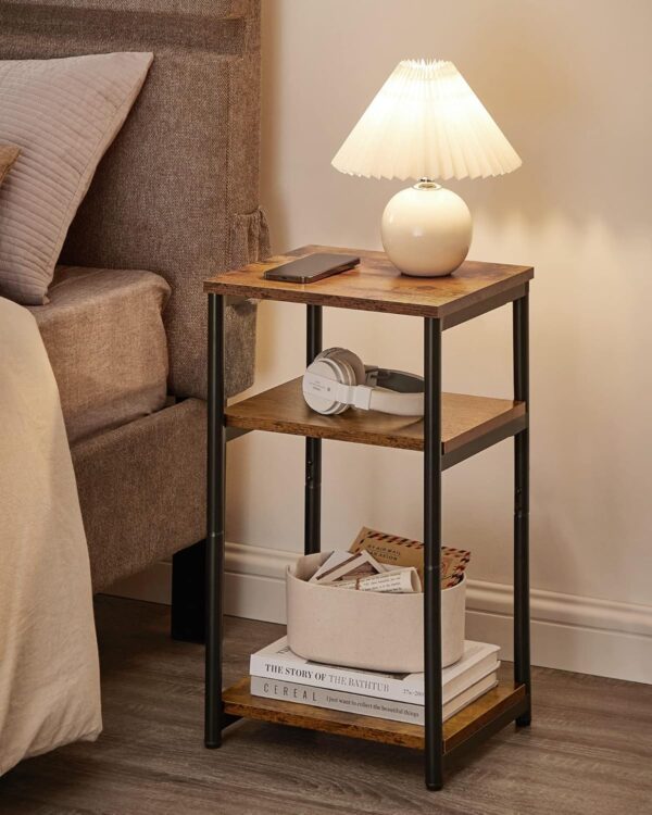 VASAGLE Side Table, Small End Table, Tall Nightstand for Living Room, Bedroom, Office, Bathroom, Rustic Brown and Classic Black ULET273B01 - Image 5
