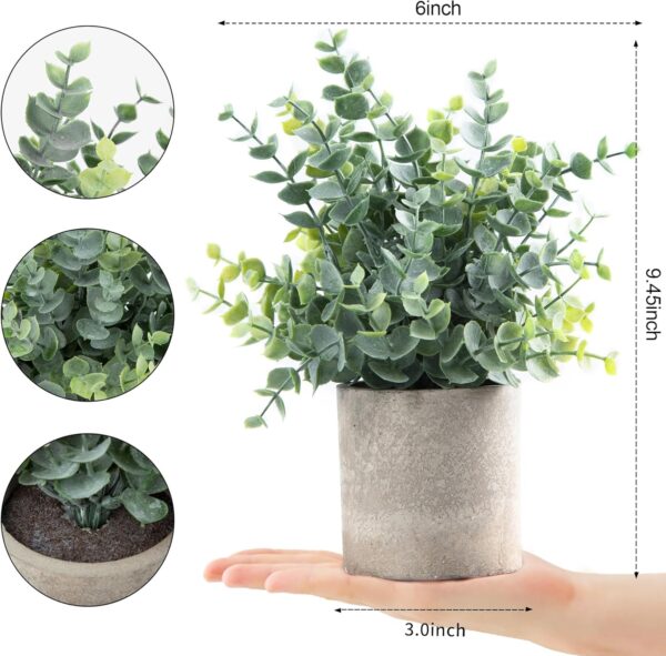 2 Pack Small Fake Plants Eucalyptus Potted Artificial Plants for Shelf Desk Home Bathroom Farmhouse Room Coffee Table Decor (Sage Green) - Image 8