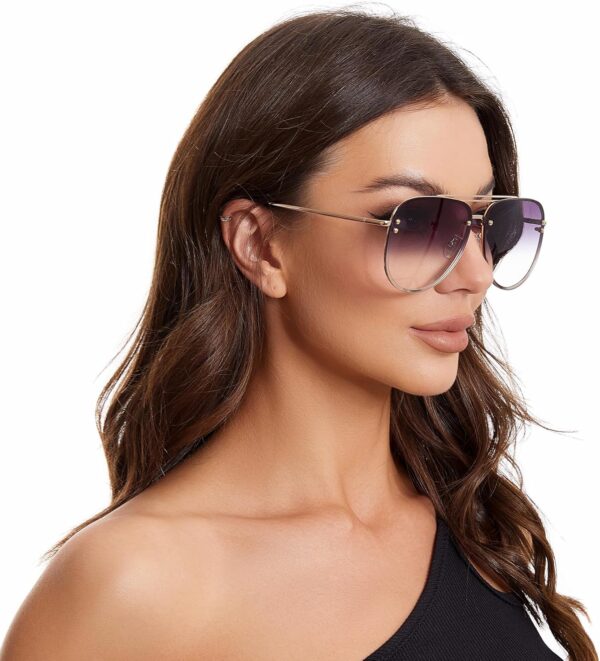 Premium Rimless Oversized Aviator Sunglasses for Women, Polarized PC Lens UV Protection Women’s Shade VF2203 - Image 2