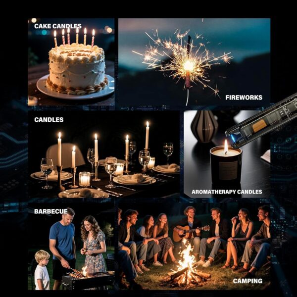 KTEBO® 2 Pack Electric Candle Lighters - Rechargeable USB-C Arc Lighters with LED Display & Transparent See-Through Tech Design, Windproof Flameless Long Lighter for Candles,BBQ,Camping,Stoves, Blue - Image 7