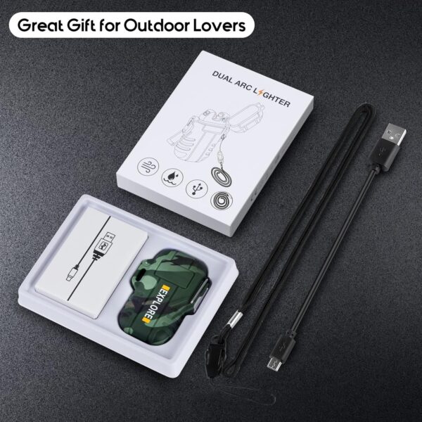 LcFun Waterproof Electric Dual Arc Lighter USB Rechargeable Outdoor Windproof Flameless Plasma Lighters for Camping, Hiking, Adventure, Survival Tactical Gear Gifts for Men - Image 8
